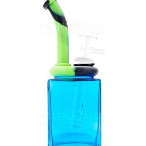 Gem Square Glass Water Pipe w/ Silicone Cover | 8in Tall | 14mm Bowl