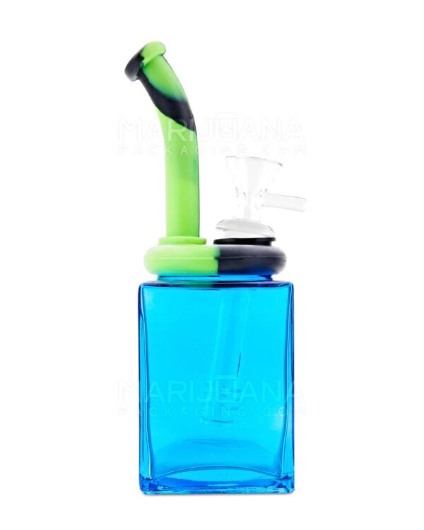 Gem Square Glass Water Pipe w/ Silicone Cover | 8in Tall | 14mm Bowl