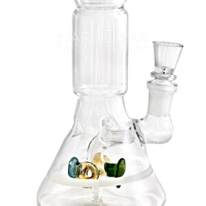 Megaphone Perc Glass Beaker Water Pipe w/ Ice Catcher | 6in Tall | 14mm Bowl | White