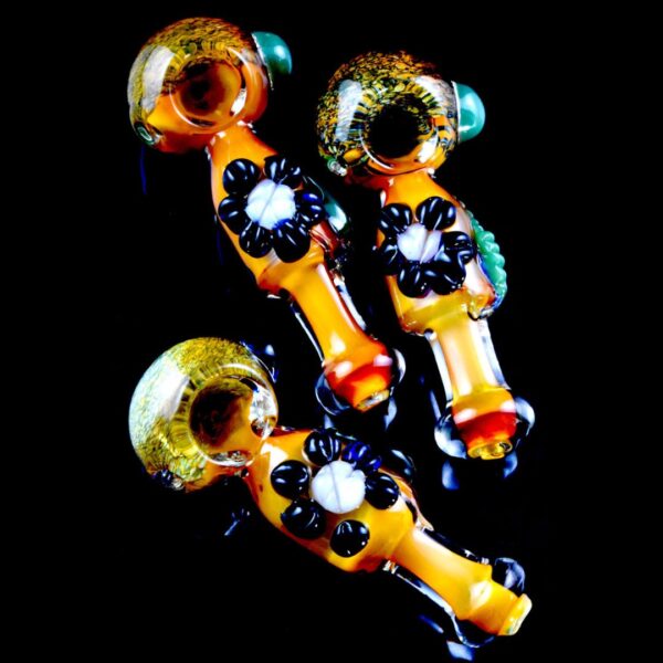 Gold Fumed Flower Glass Pipe | 4"