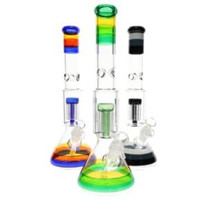 Multicolor Striped Beaker Bong with Tree Perc | 13"