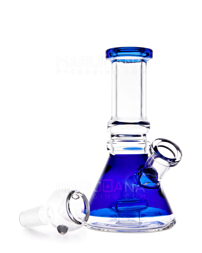 Double Ring Mini Beaker Water Pipe | 5in Long | 14mm Bowl | Blue