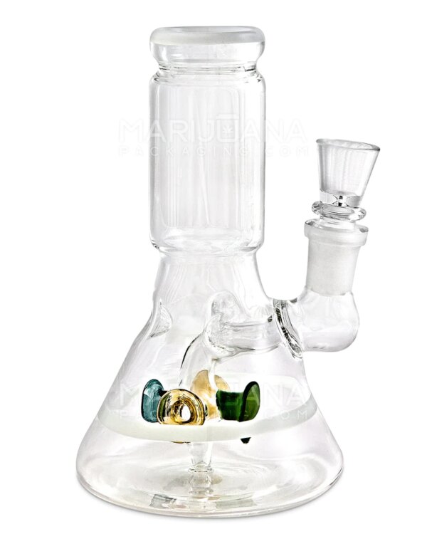 Megaphone Perc Glass Beaker Water Pipe w/ Ice Catcher | 6in Tall | 14mm Bowl | White