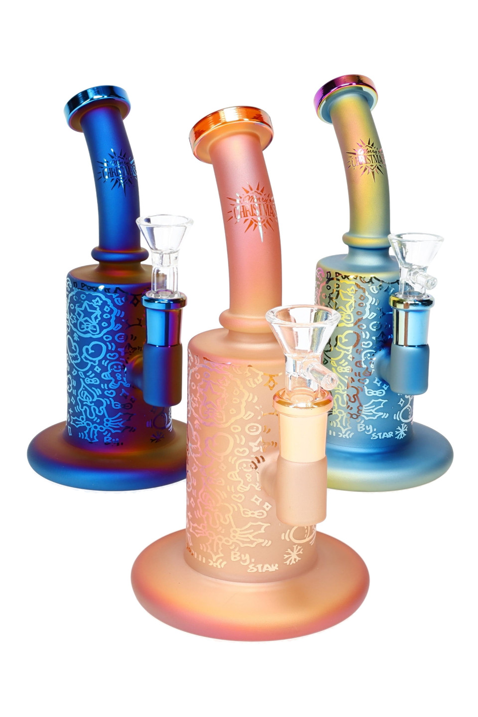Metallic Frosted Holiday Water Pipe 7.5" | Glass