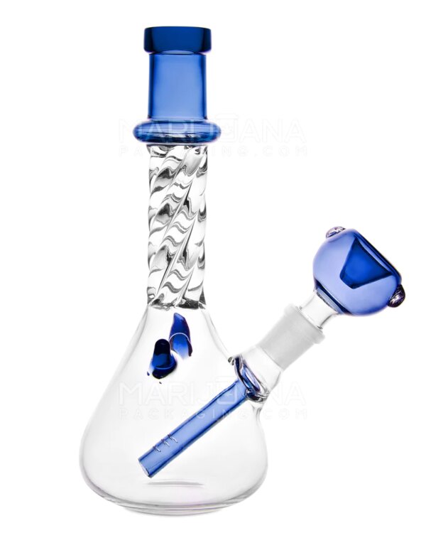 Spiral Neck Glass Beaker Water Pipe w/ Horns | 7in Tall | 14mm Bowl | Blue