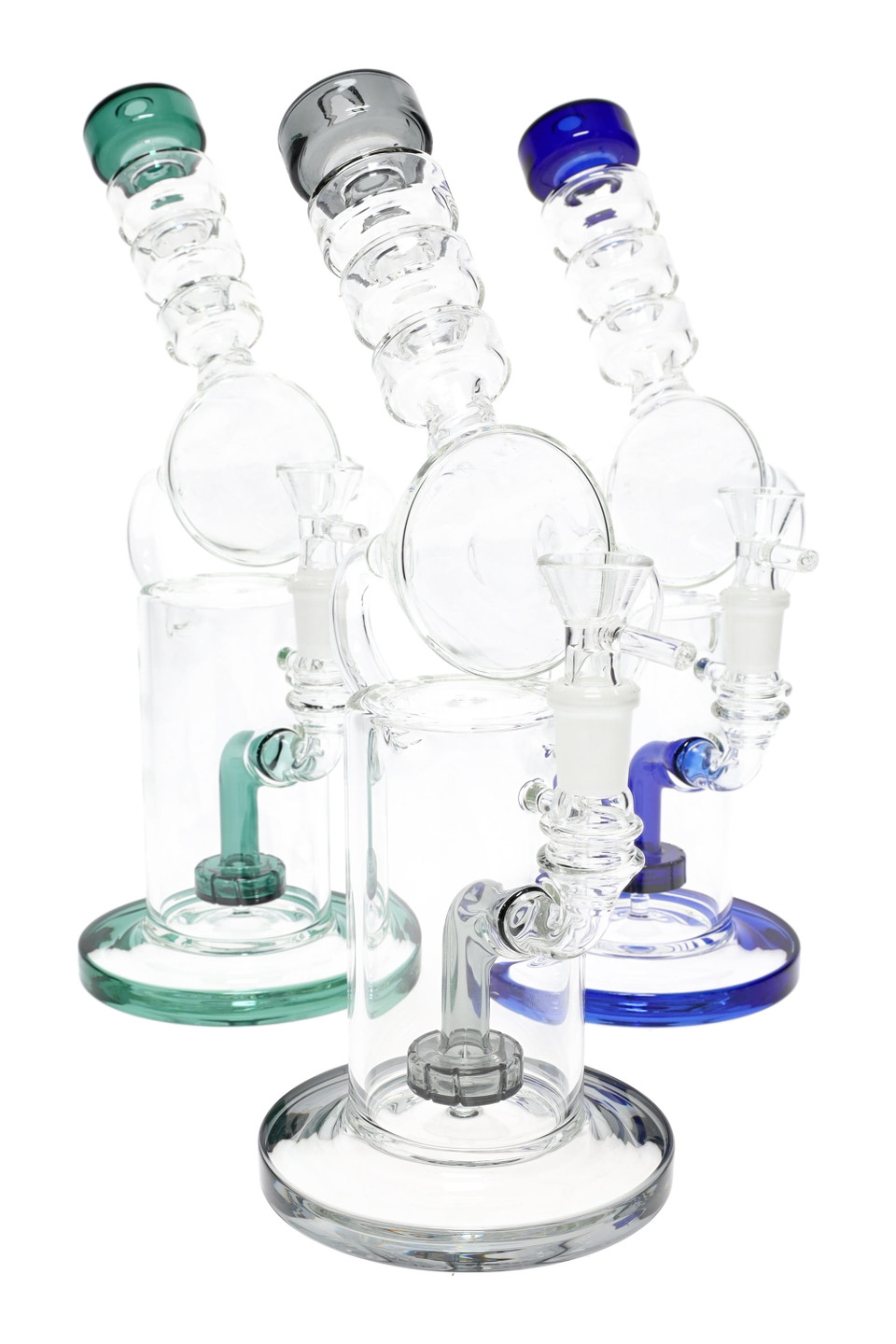 stemless microscope recycler with showerhead perc 11" | glass | comm ave canna Stemless Microscope Recycler with Showerhead Perc 11" | Glass