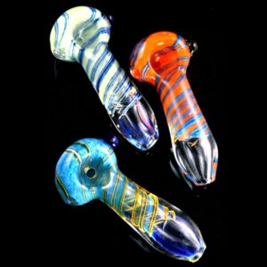 Swirl Striped Frit Color Changing Glass Pipe