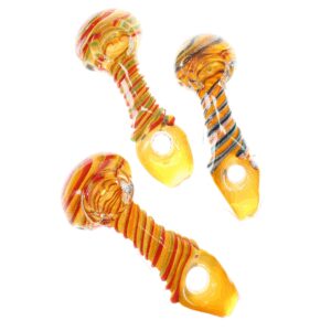 Swirl Striped Gold Fumed Donut Hole Glass Pipe 4"