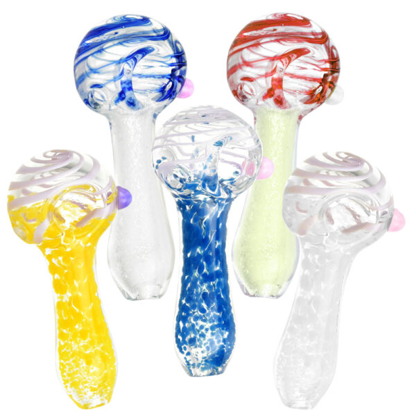 Swirled & Fritted Spoon Pipe - 3.5" | Colors Vary