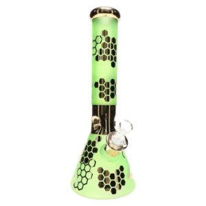 14" 7 mm | Green Metallic Honeycomb | Beaker Water Pipe