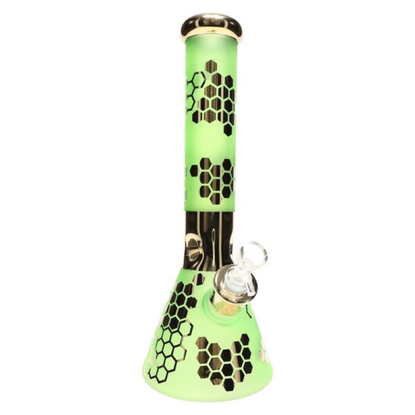Green Metallic Honeycomb Beaker Water Pipe 14"