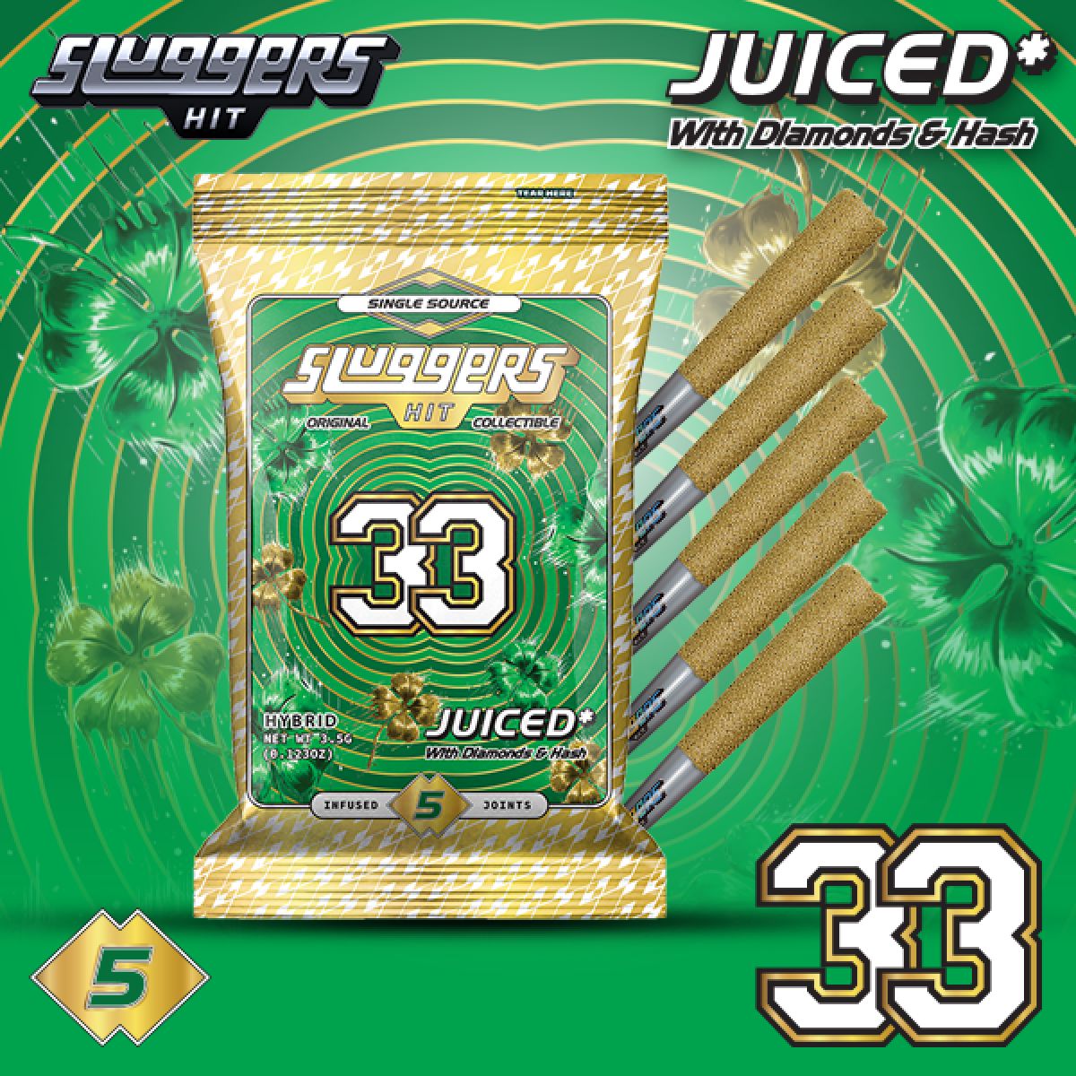 33 (H) | Triple-Infused Pre-Roll 5pk | 3.5g Indica-Hybrid