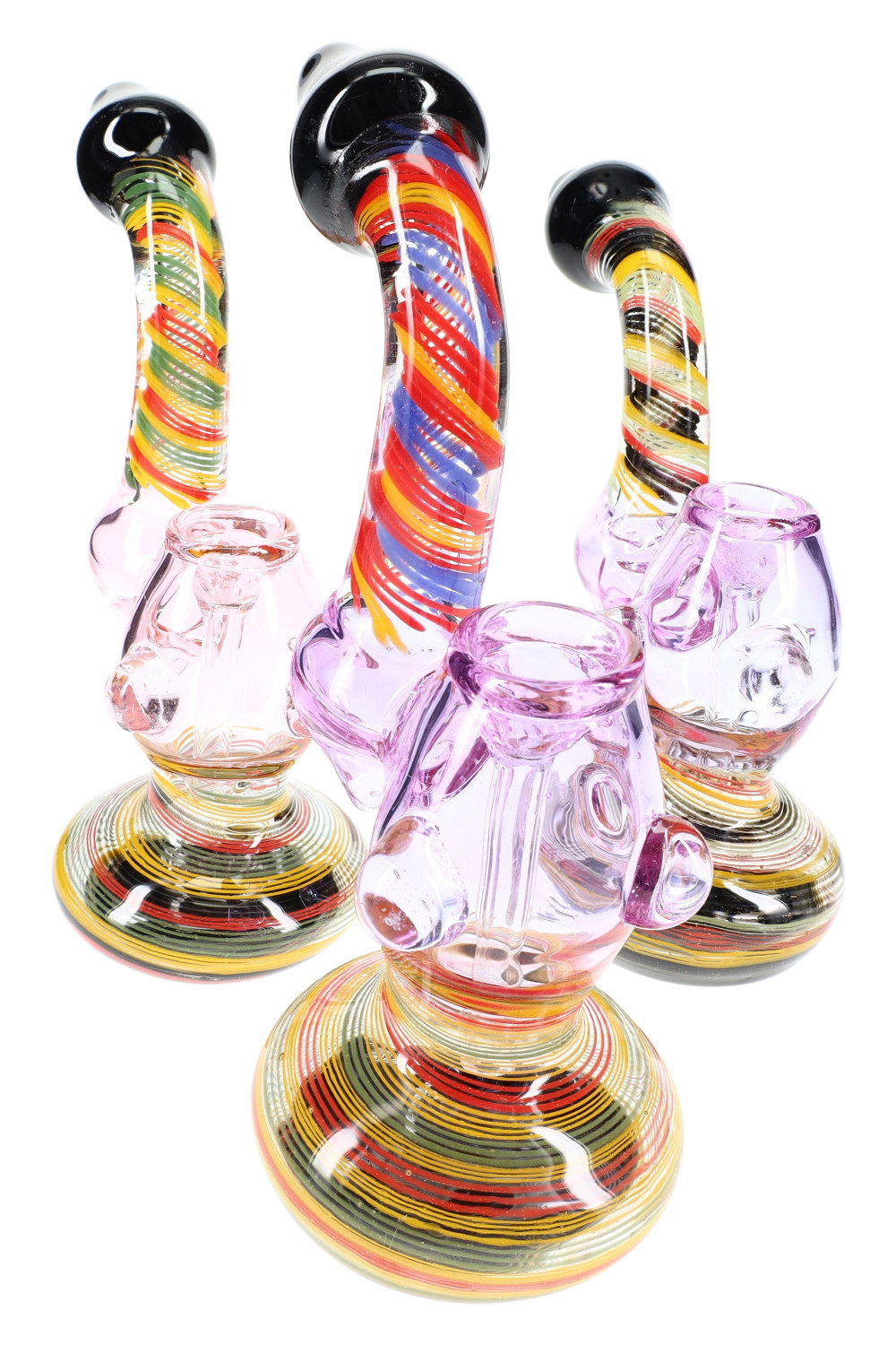 Multicolor Spiral Striped Sherlock Glass Bubbler | 8"