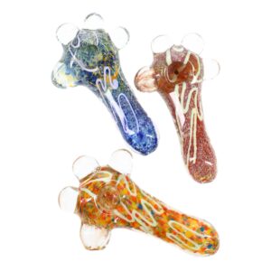 Thick Silver Fumed Striped Frit Glass Spoon Pipe | 5"