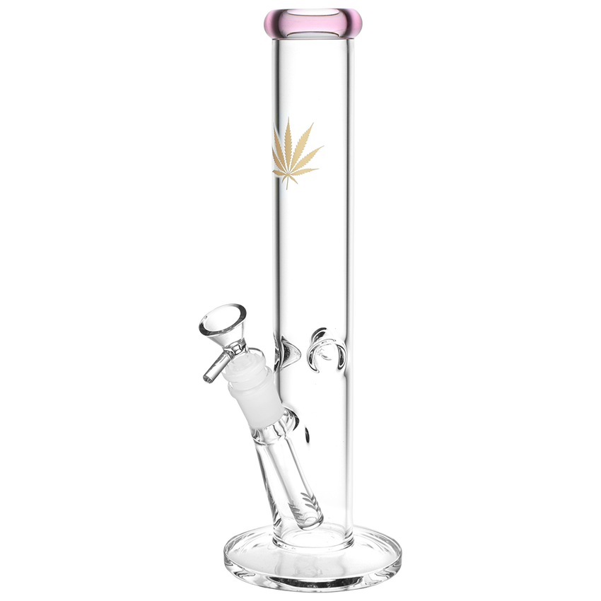 old Hemp Leaf Straight Tube Glass Water Pipe | 12" | 14mm F